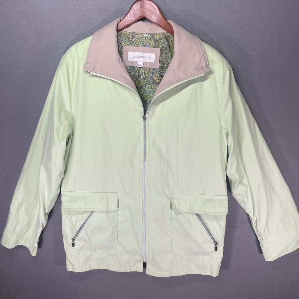 Liz‎ Claiborne Jacket Womens Large Green Paisley Lined Full Zip Utility